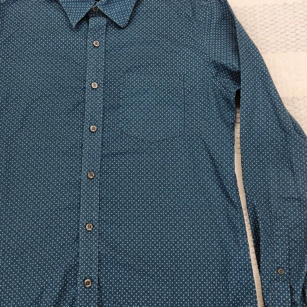 Banana Republic Standard Fit Shirt Navy Blue Micro Dot Button Up Mens Small